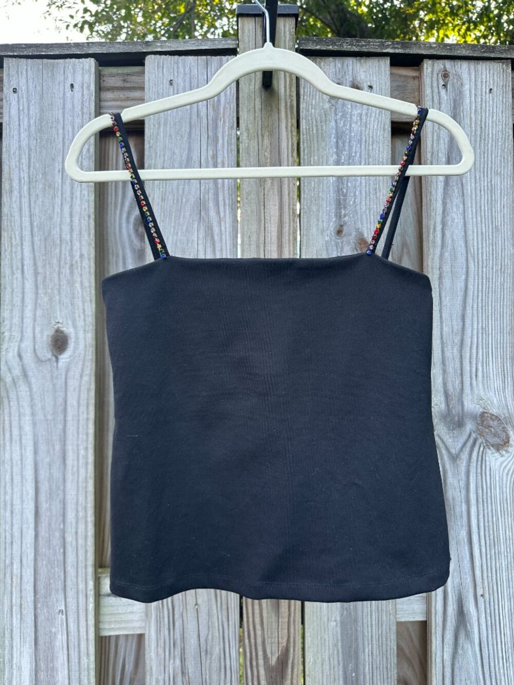 STAUD Black Rainbow Rhinestone Strap Square Neck Camisole Top M - Picture 3 of 10